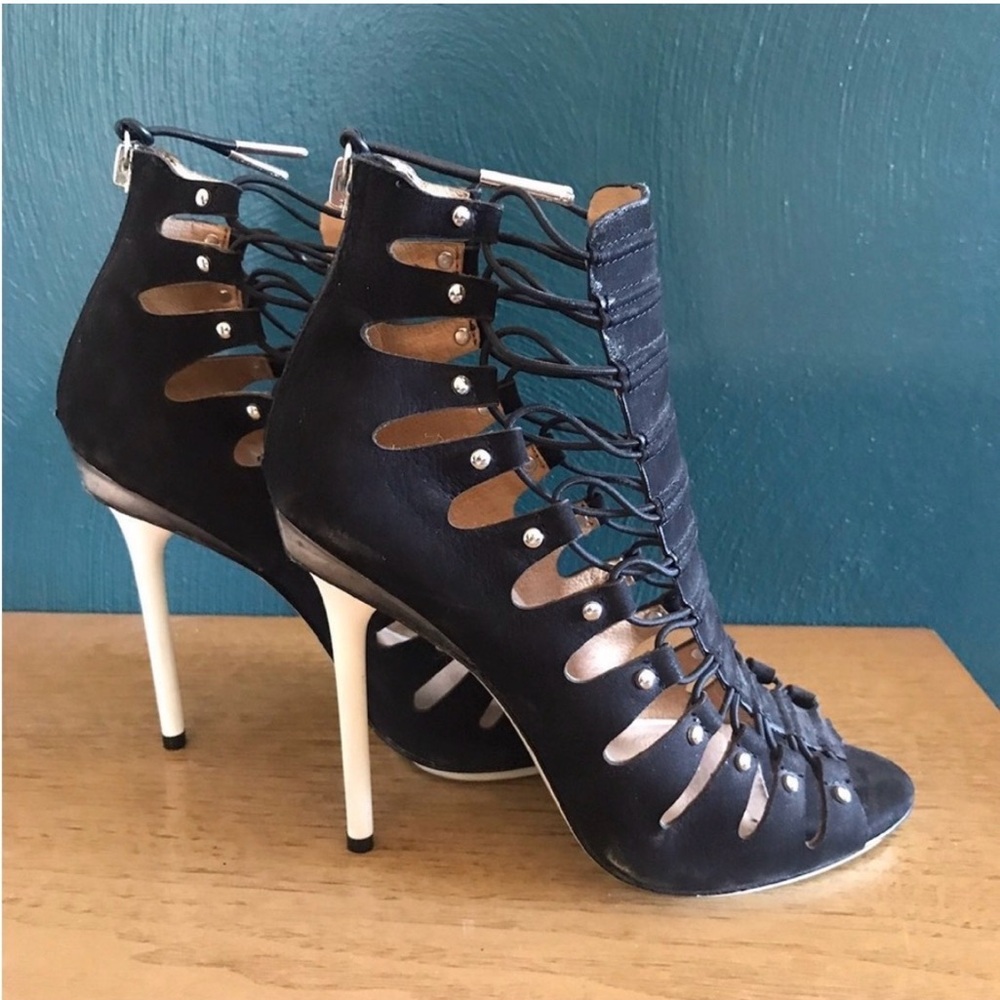L.A.M.B. Suede Cage High Heels 6.5